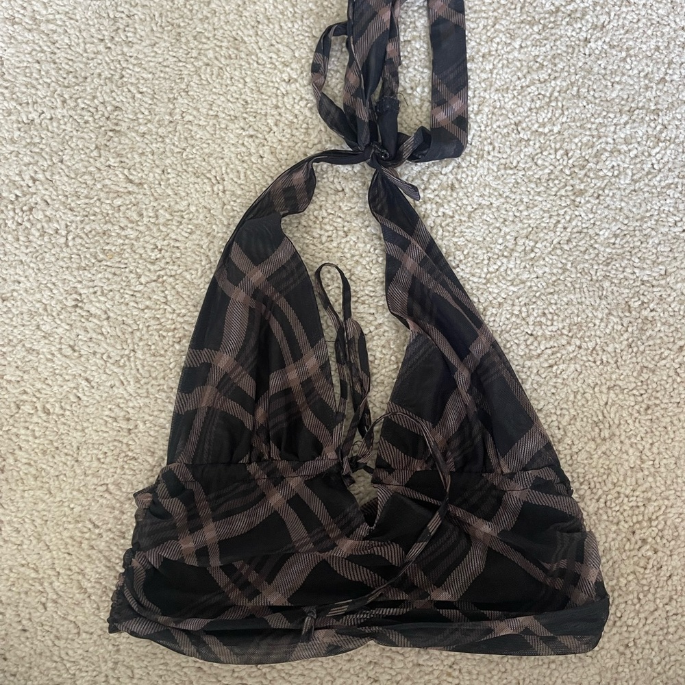 i.am.gia black halter printed top